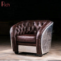 Luxury Classic European Single Armchair Vintage Leather Aviator Aluminum Sofa